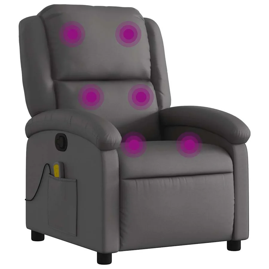 Fauteuil de massage inclinable gris cuir véritable - 2