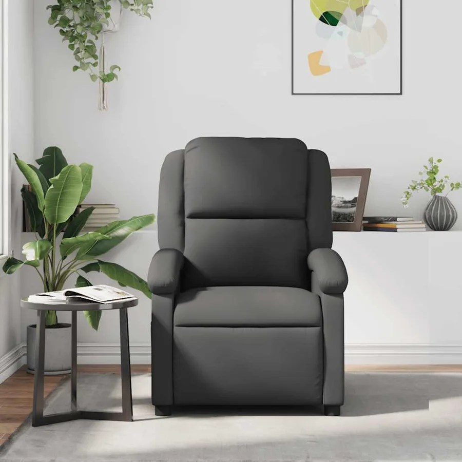 Fauteuil de massage inclinable gris cuir véritable - 3