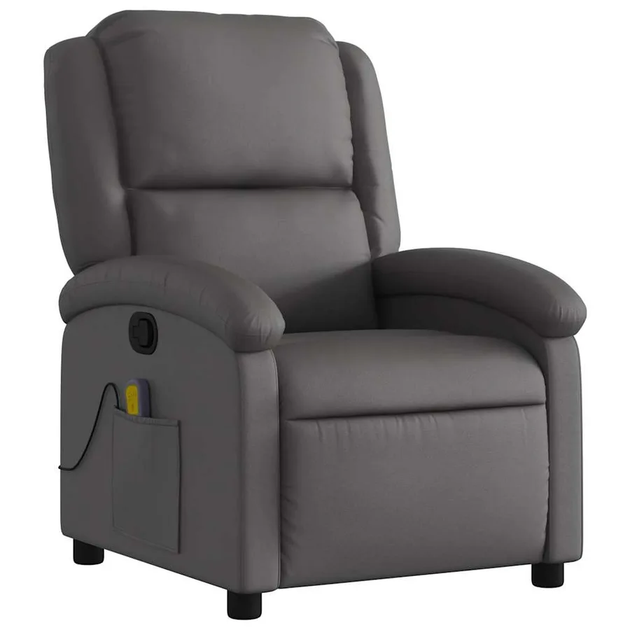 Fauteuil de massage inclinable gris cuir véritable - 4