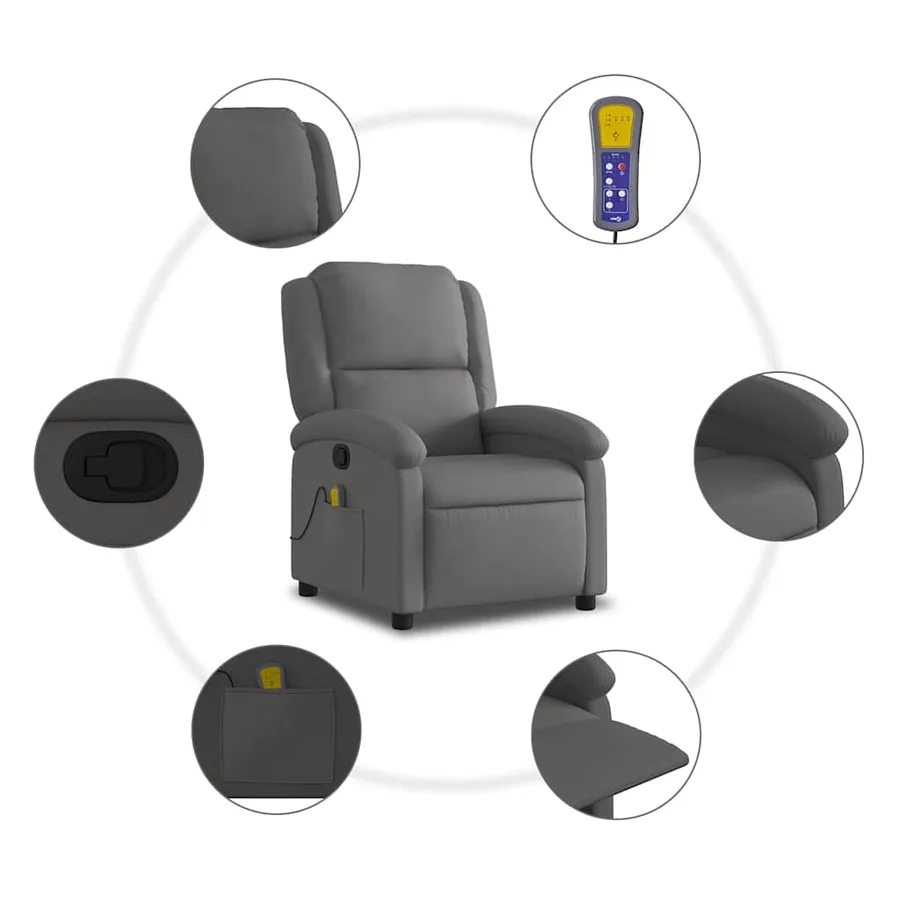 Fauteuil de massage inclinable gris cuir véritable - 7