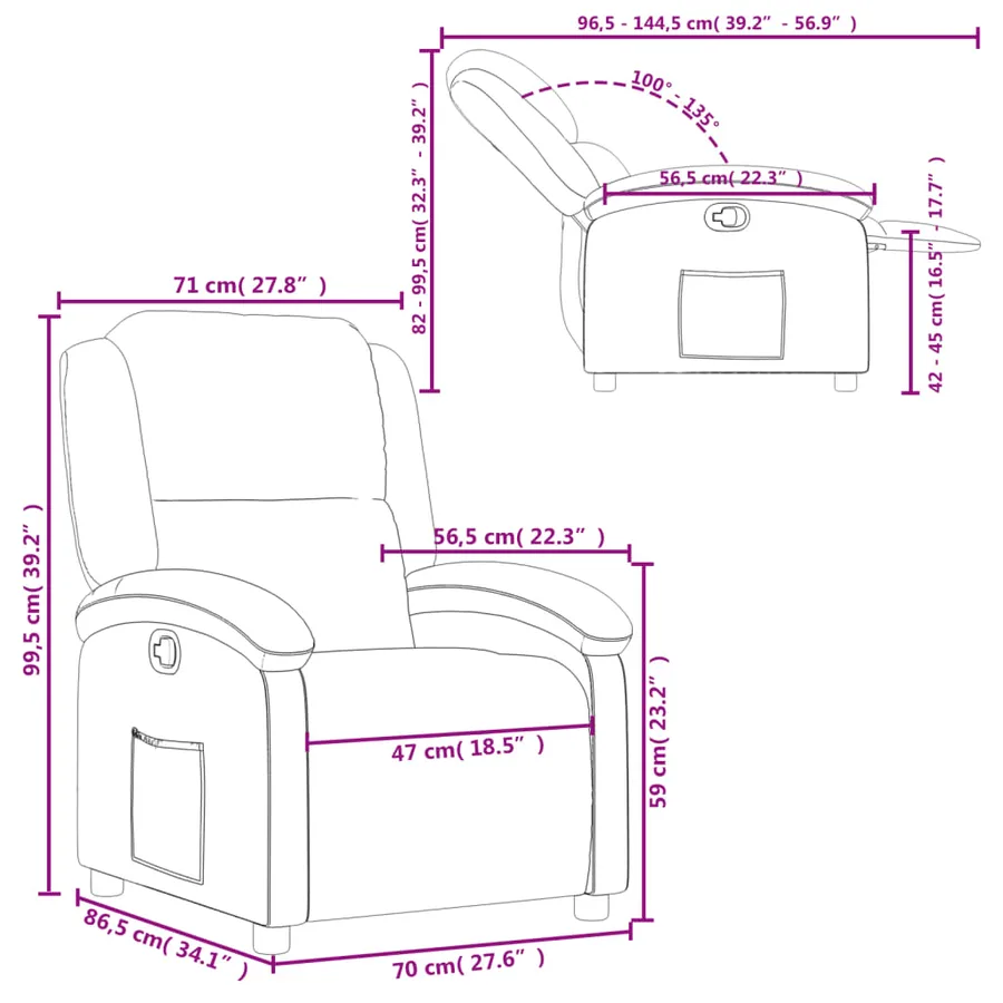 Fauteuil inclinable noir cuir véritable - 11