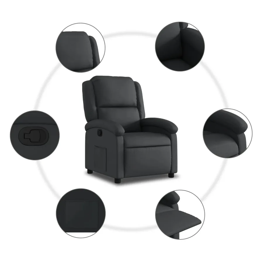 Fauteuil inclinable noir cuir véritable - 5