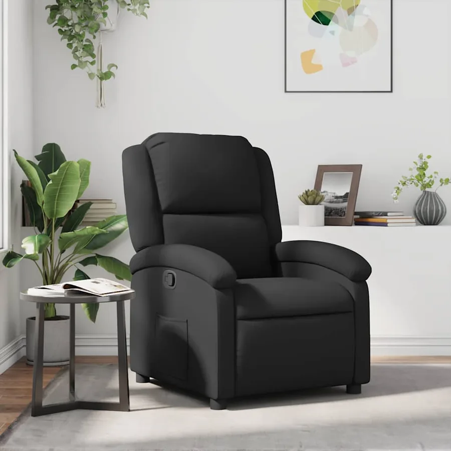 Fauteuil inclinable en cuir véritable noir