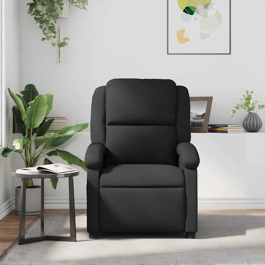 Fauteuil inclinable en cuir véritable noir - 3