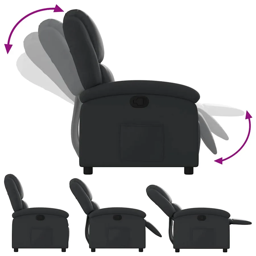 Fauteuil inclinable en cuir véritable noir - 5