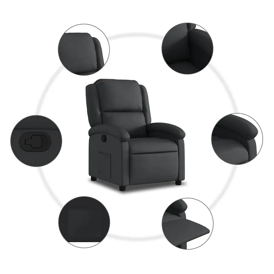 Fauteuil inclinable en cuir véritable noir - 6
