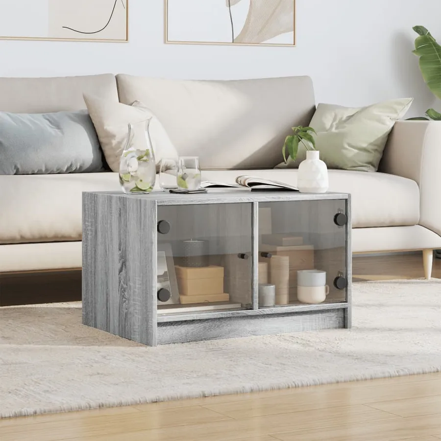 Table basse avec portes en verre sonoma gris 68x50x42 cm - 3
