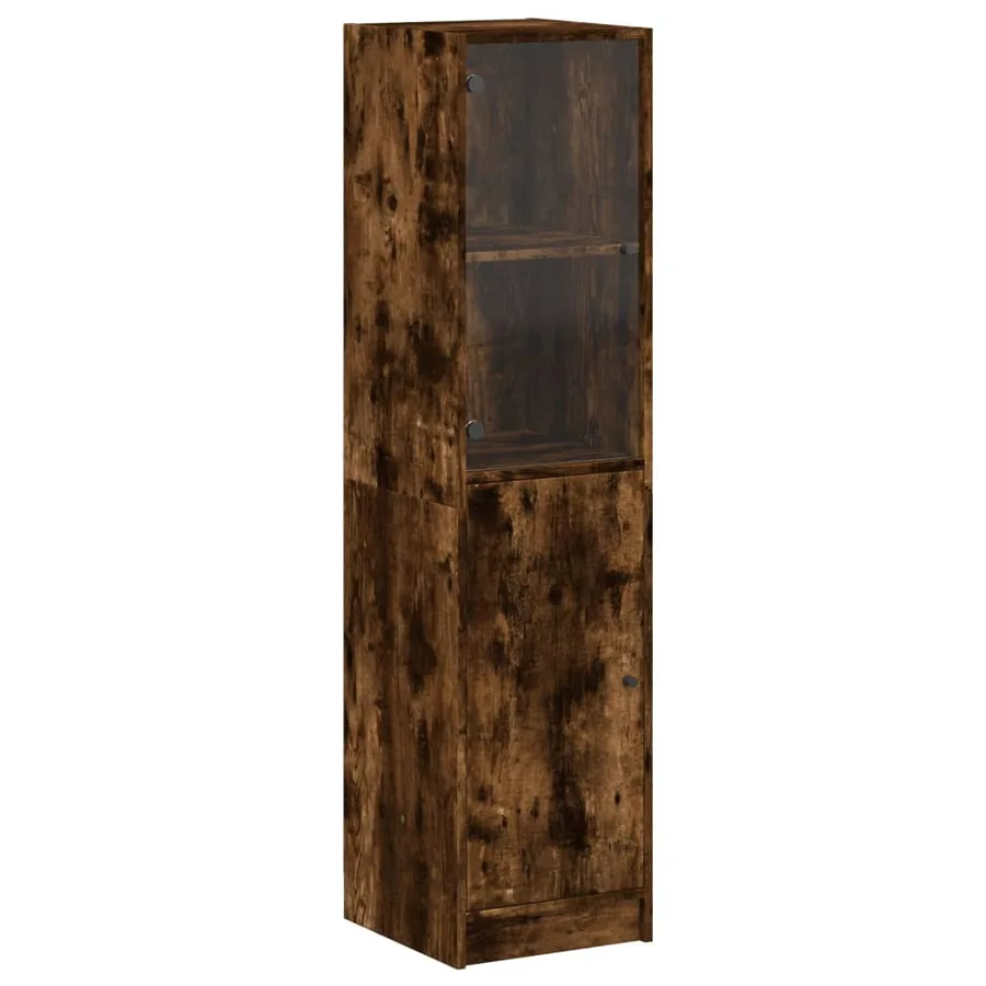 Buffet avec porte en verre chêne fumé 35x37x142 cm - 2
