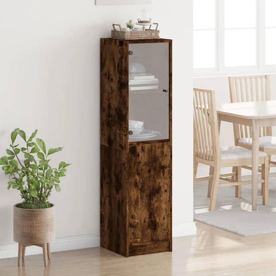 Buffet avec porte en verre chêne fumé 35x37x142 cm - 3