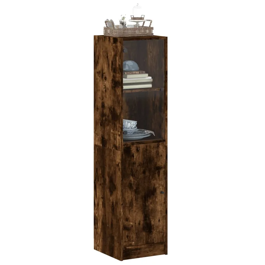 Buffet avec porte en verre chêne fumé 35x37x142 cm - 4