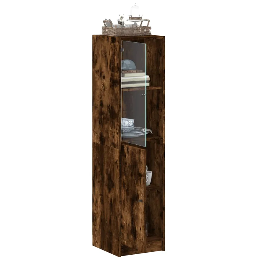 Buffet avec porte en verre chêne fumé 35x37x142 cm - 5