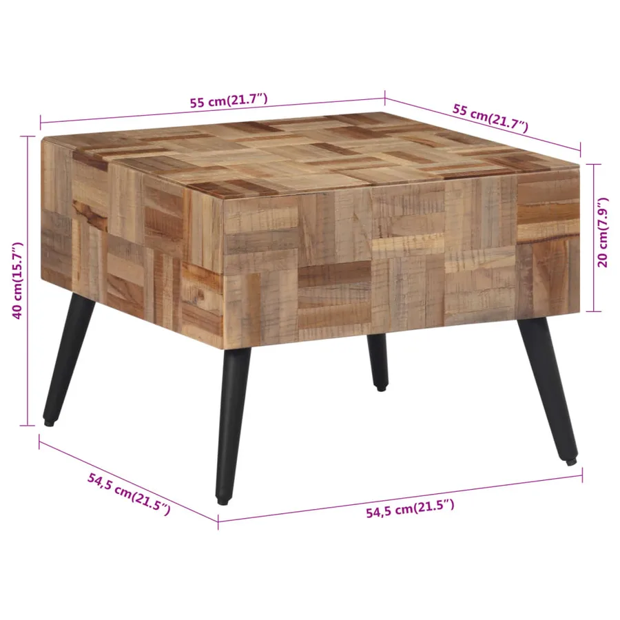 Table basse gris 55x55x40 cm teck de récupération massif - 8