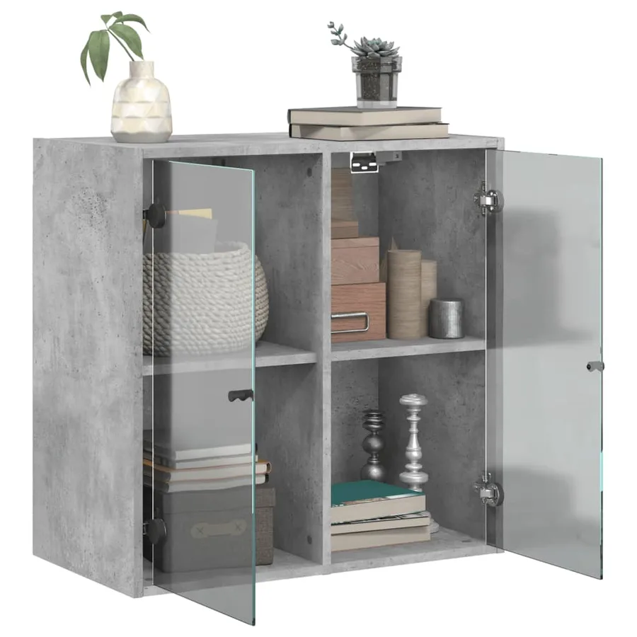 Armoire murale avec portes en verre gris béton 68x37x68,5 cm - 5