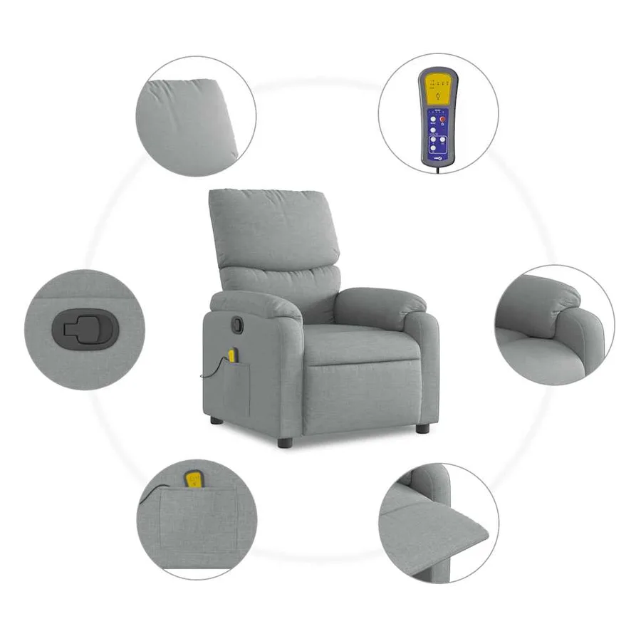Fauteuil de massage inclinable Gris clair Tissu - 9