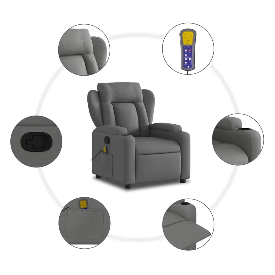 Fauteuil de massage inclinable gris foncé tissu - 6