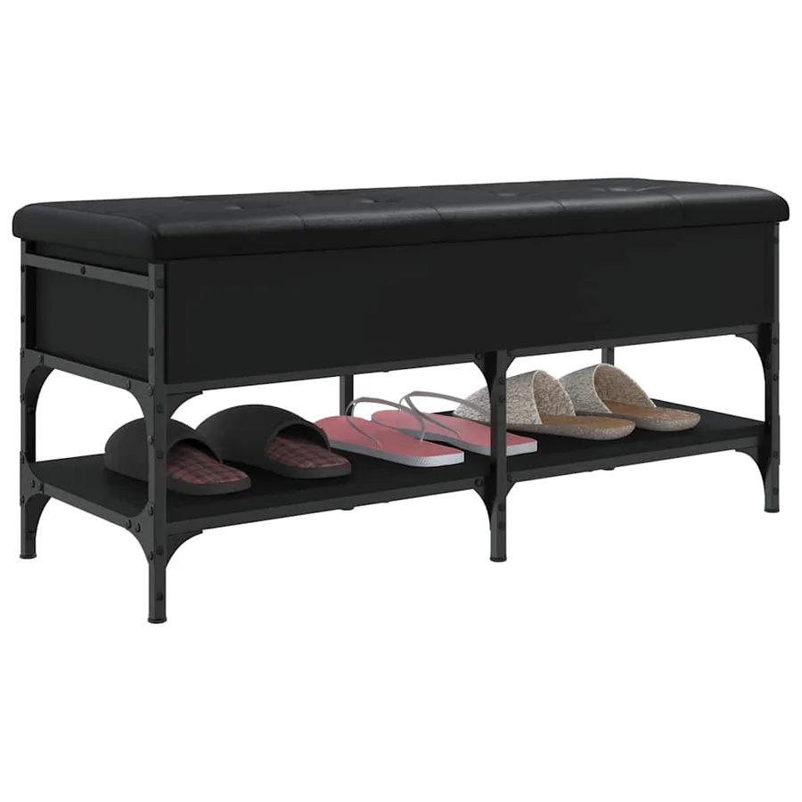 Banc à chaussures noir 102x42x45 cm bois d'ingénierie - 5