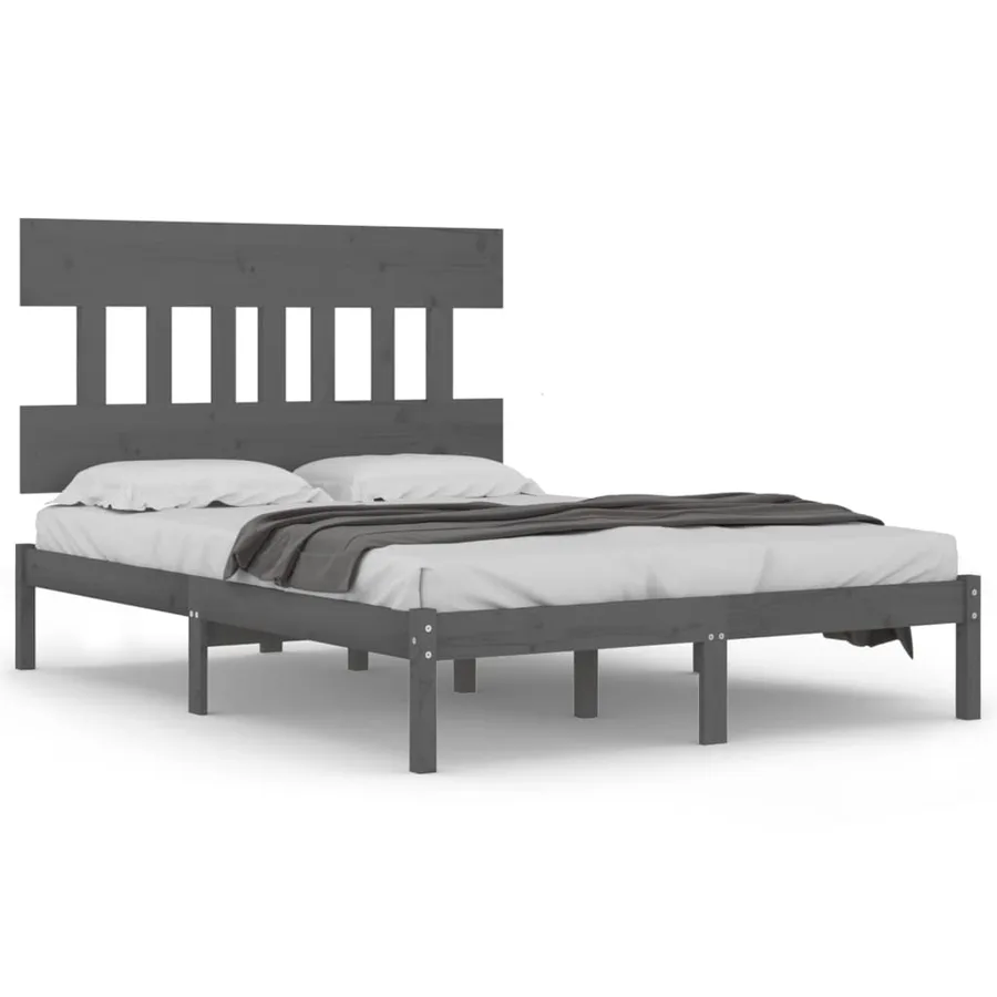 Cadre de lit sans matelas gris 200x200 cm bois massif - 2