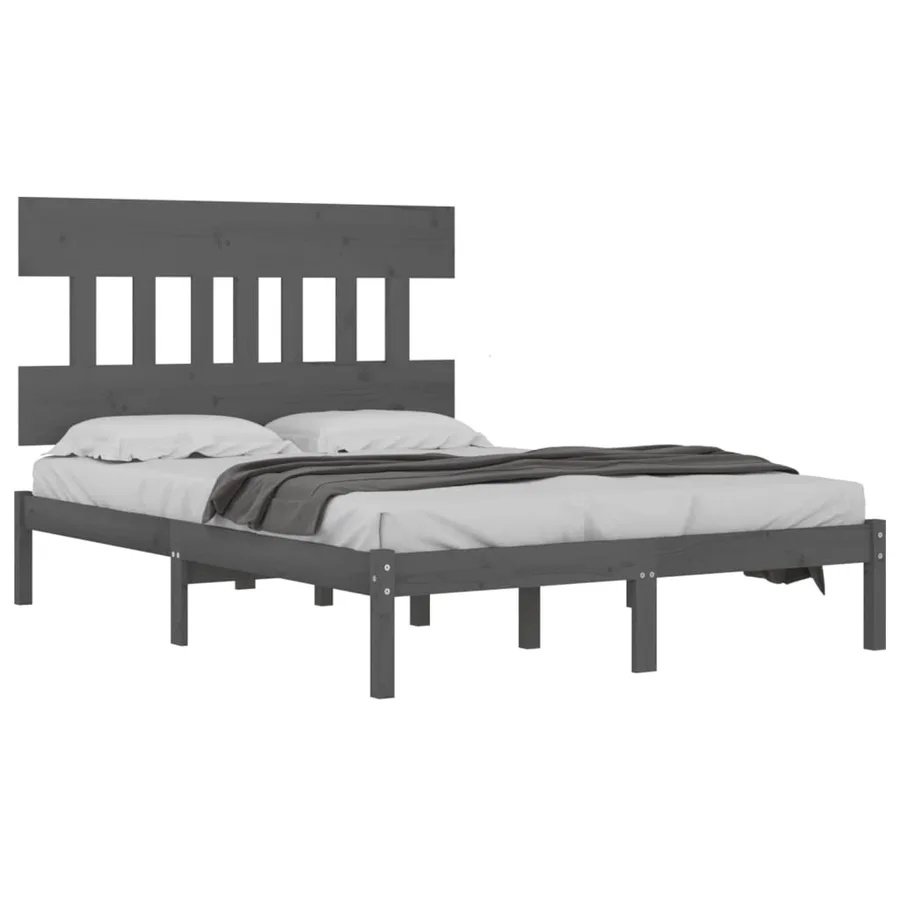 Cadre de lit sans matelas gris 200x200 cm bois massif - 3
