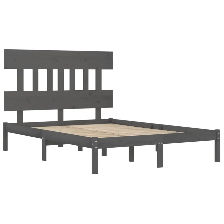 Cadre de lit sans matelas gris 200x200 cm bois massif - 4