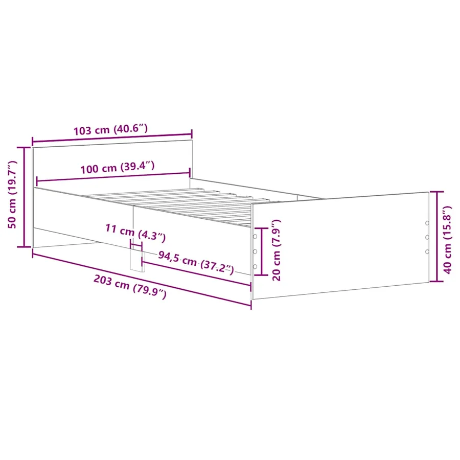 Cadre de lit sans matelas chêne sonoma 100x200 cm - 12