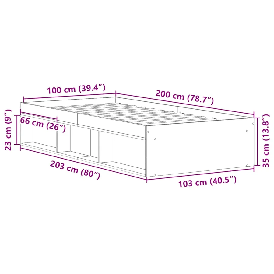 Cadre de lit sans matelas chêne sonoma 100x200 cm - 10