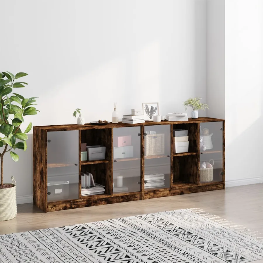 Bibliothèque avec portes chêne fumé 204x37x75 cm - 3