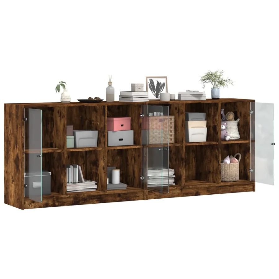 Bibliothèque avec portes chêne fumé 204x37x75 cm - 4
