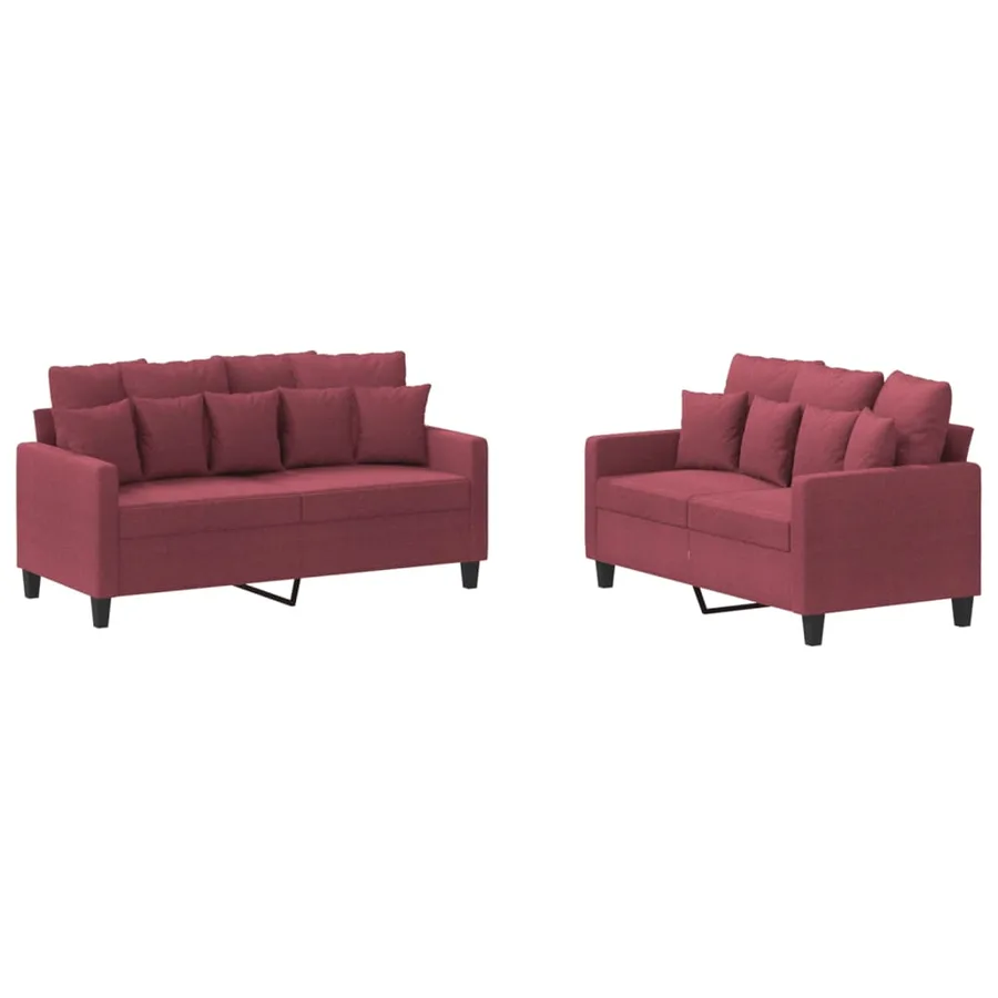 Ensemble de canapés 2 pcs avec coussins Rouge bordeaux Tissu - 2