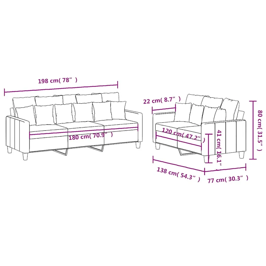 Ensemble de canapés 2 pcs avec coussins Noir Tissu - 7