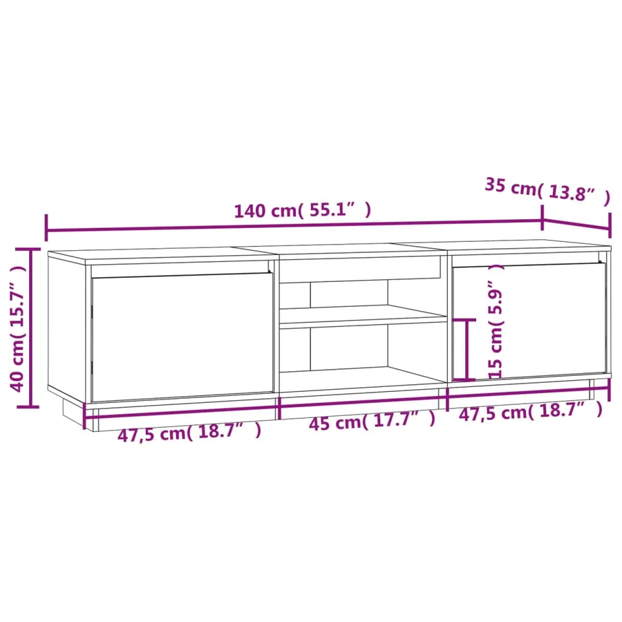 Meuble TV Blanc 140x35x40 cm Bois de pin massif - 10