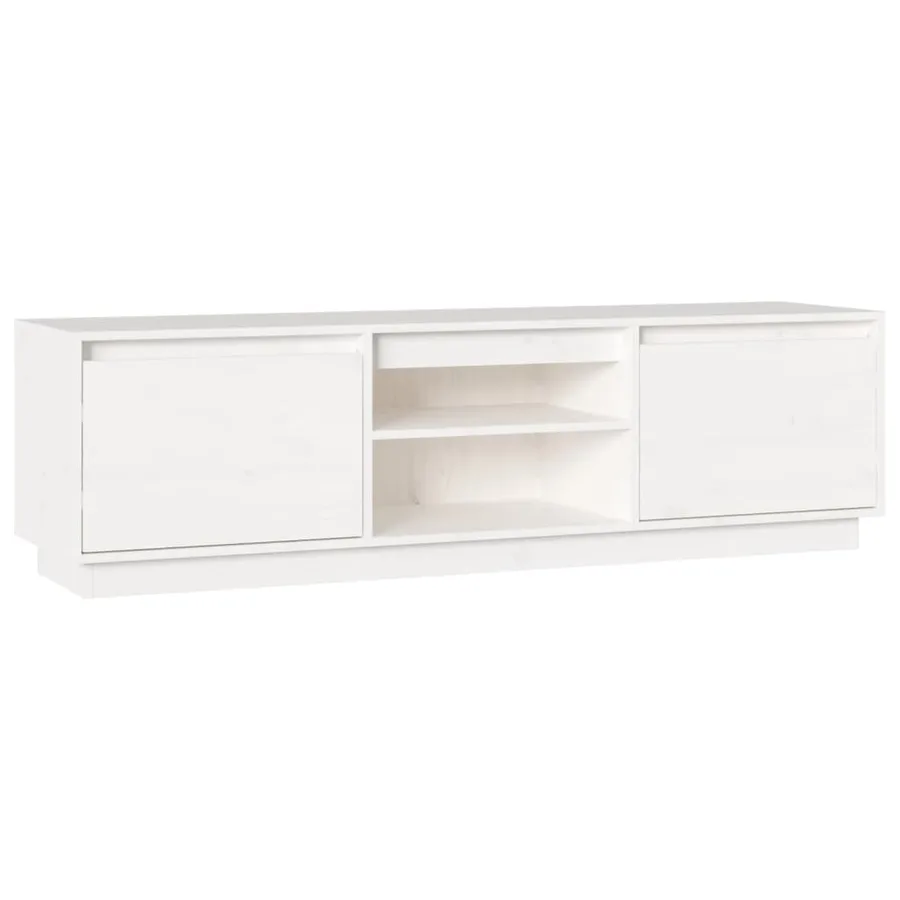 Meuble TV Blanc 140x35x40 cm Bois de pin massif - 2
