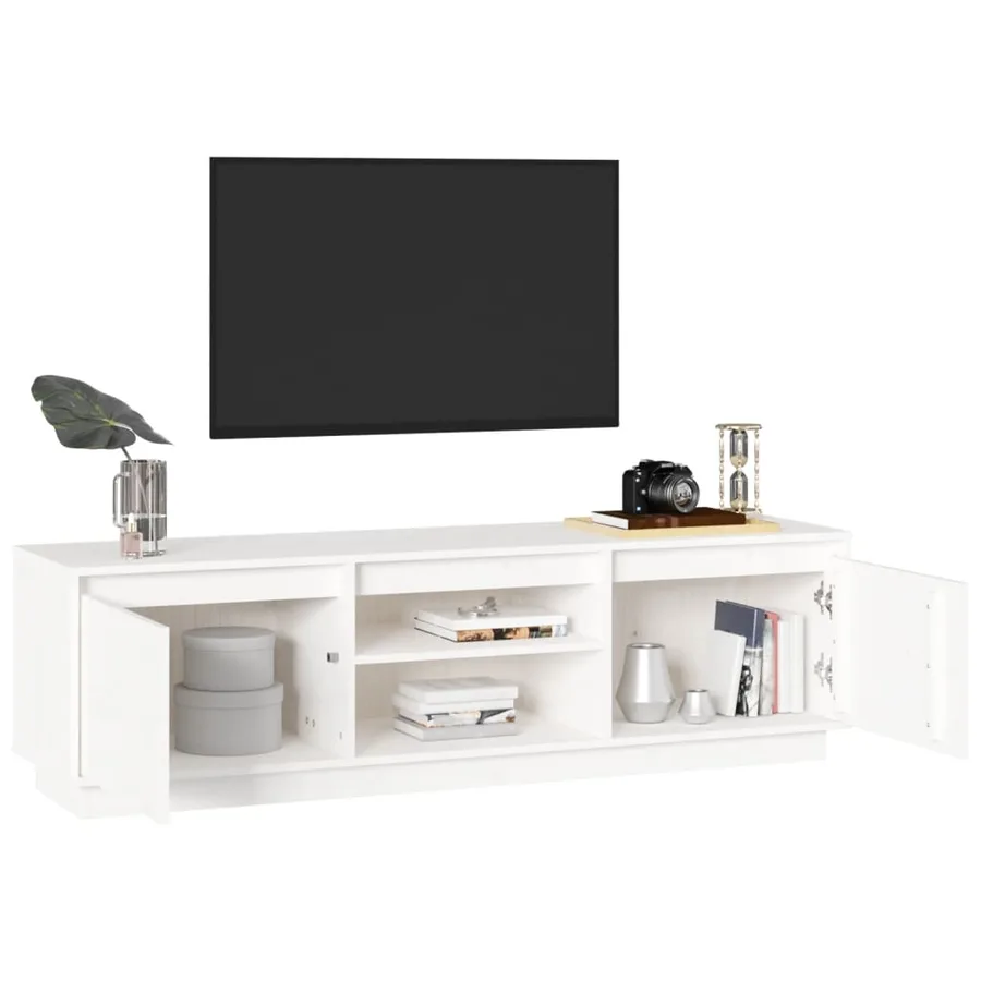 Meuble TV Blanc 140x35x40 cm Bois de pin massif - 3
