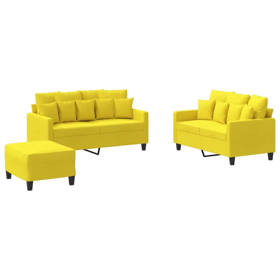 Ensemble de canapés 3 pcs avec coussins Jaune clair Tissu - 2