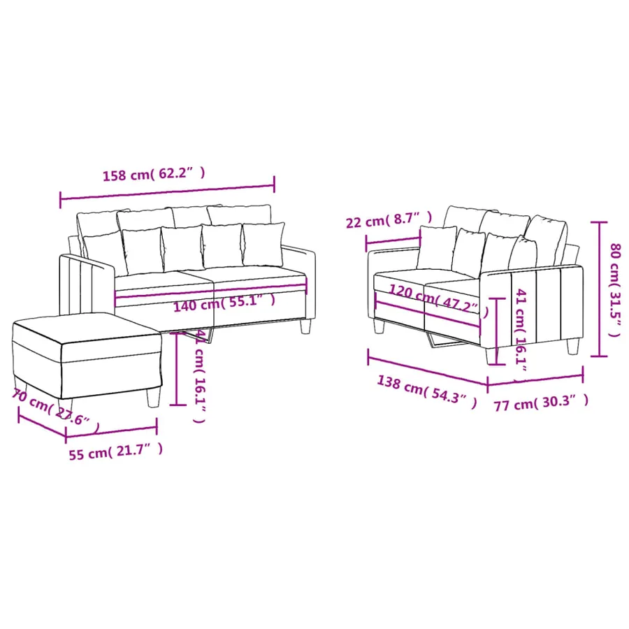 Ensemble de canapés 3 pcs avec coussins Jaune clair Tissu - 9