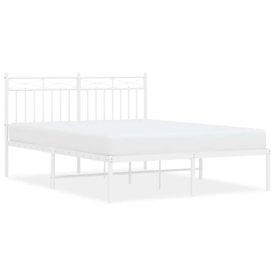 Cadre de lit métal sans matelas et tête de lit blanc 135x190 cm - 2