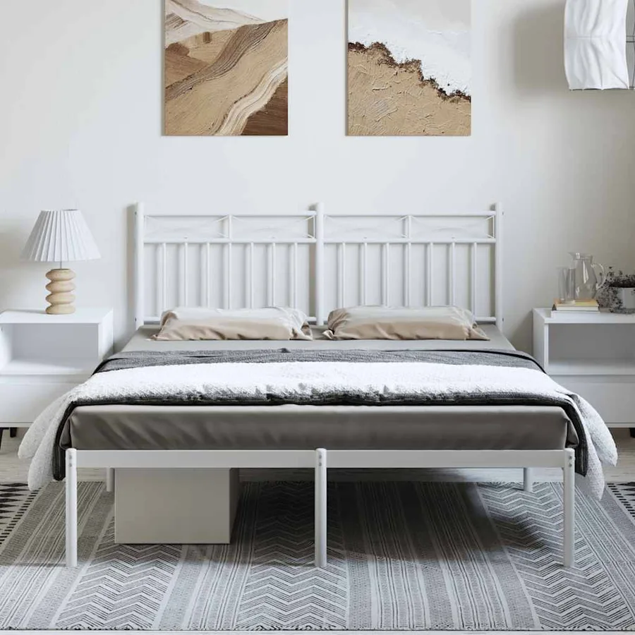 Cadre de lit métal sans matelas et tête de lit blanc 135x190 cm - 3