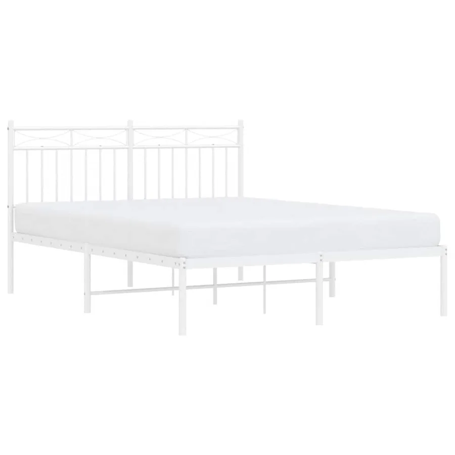 Cadre de lit métal sans matelas et tête de lit blanc 135x190 cm - 4