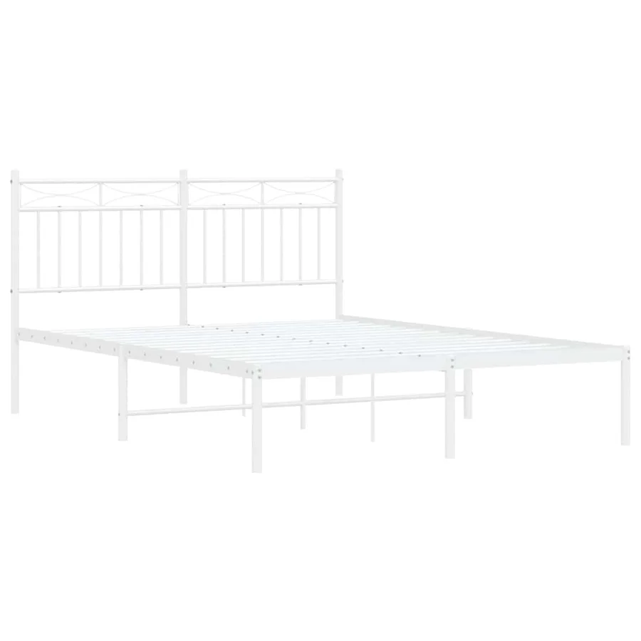 Cadre de lit métal sans matelas et tête de lit blanc 135x190 cm - 5