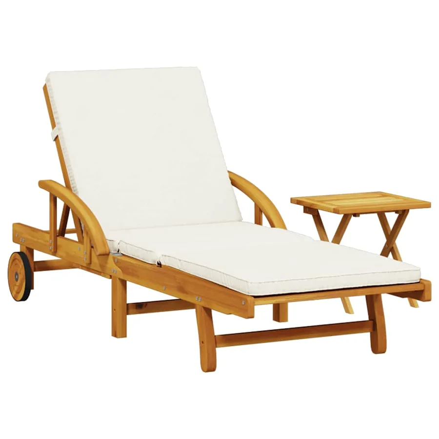 Chaise longue avec coussin et table bois d'acacia massif - 2