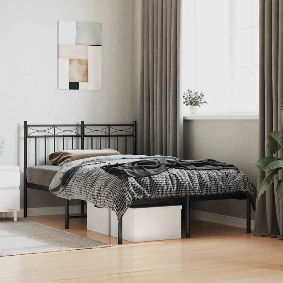 Cadre de lit métal sans matelas avec tête de lit noir 120x200cm