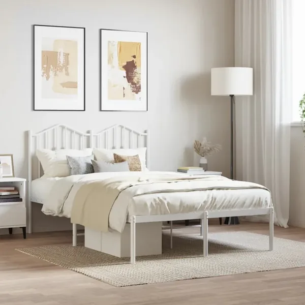 Cadre de lit métal sans matelas et tête de lit blanc 120x200 cm