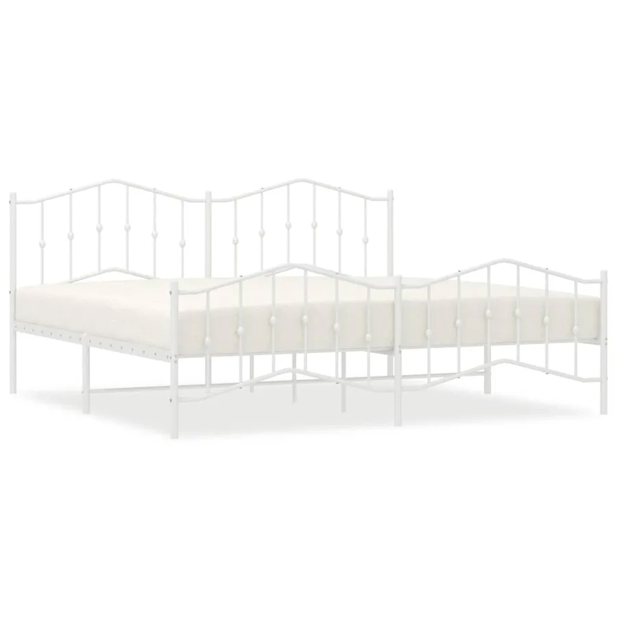 Cadre de lit métal sans matelas et pied de lit blanc 193x203 cm - 2