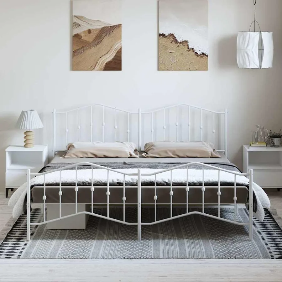 Cadre de lit métal sans matelas et pied de lit blanc 193x203 cm - 3