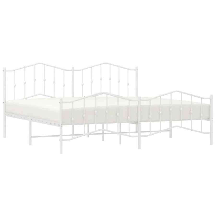 Cadre de lit métal sans matelas et pied de lit blanc 193x203 cm - 4