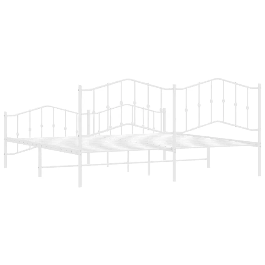 Cadre de lit métal sans matelas et pied de lit blanc 193x203 cm - 8
