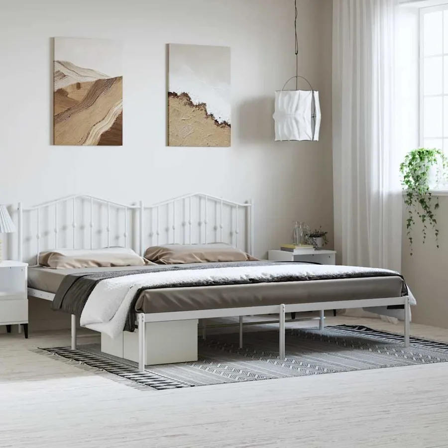 Cadre de lit métal sans matelas et tête de lit blanc 183x213 cm