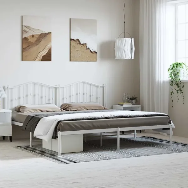 Cadre de lit métal sans matelas et tête de lit blanc 183x213 cm