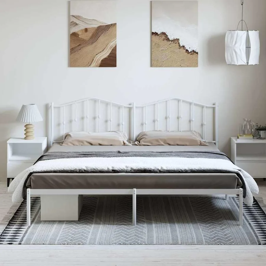 Cadre de lit métal sans matelas et tête de lit blanc 183x213 cm - 3