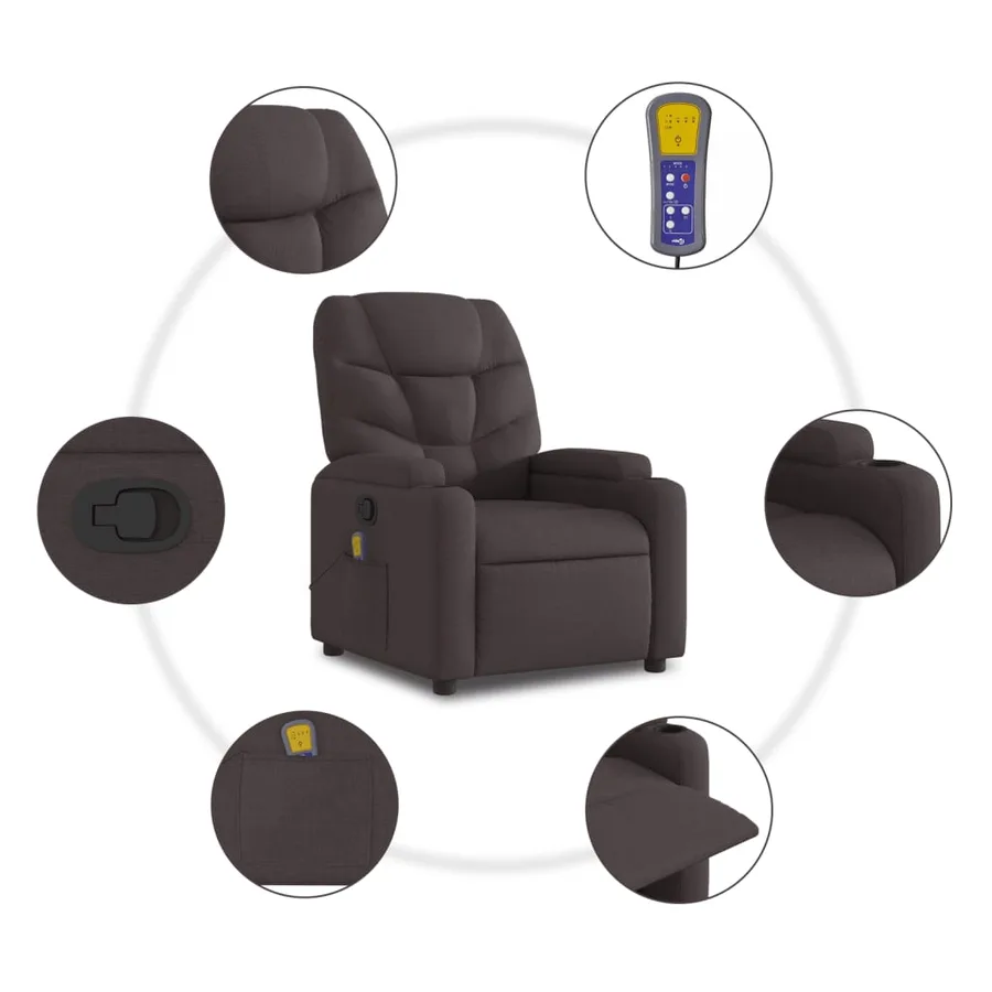 Fauteuil de massage inclinable Marron foncé Tissu - 8