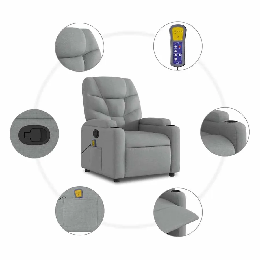 Fauteuil de massage inclinable Gris clair Tissu - 9